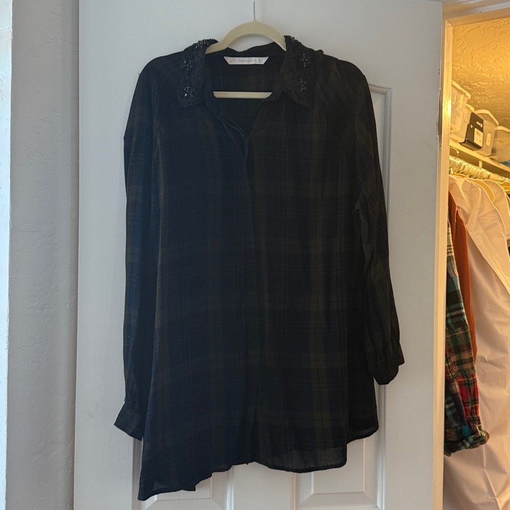 Black Plaid Long Sleeve Blouse
